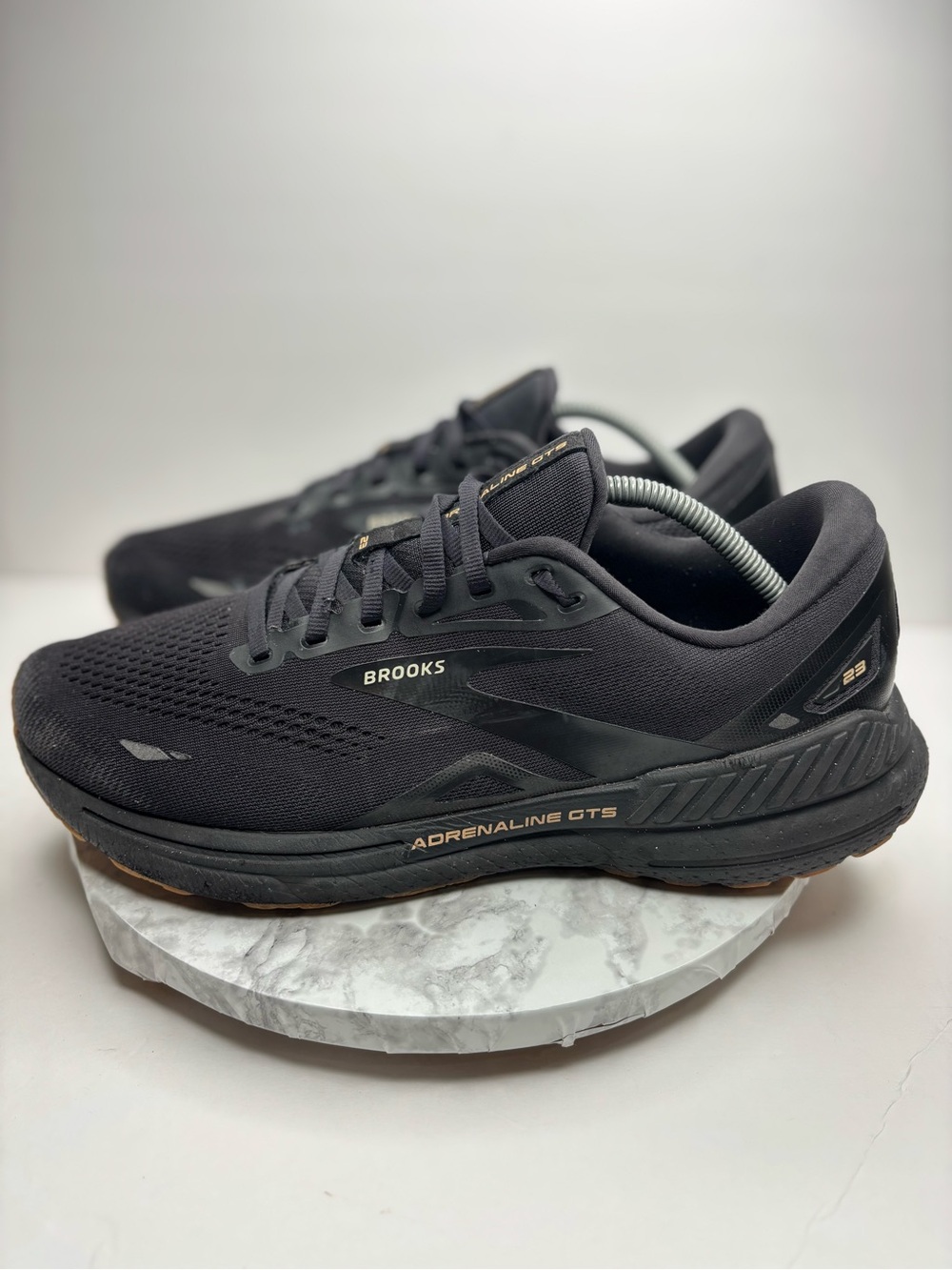Size 12- Brooks Adrenaline GTS 23 Mens Black Running Sneakers Lace Up Low Top
